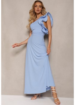 Niebieska Rozkloszowana Sukienka Asymetryczna z Dużymi Falbanami przy Ramionach Cevada ze sklepu Renee odzież w kategorii Sukienki - zdjęcie 172052538
