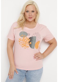 Jasnoróżowy Bawełniany T-shirt z Nadrukiem i Cyrkoniami Tiimauni ze sklepu Born2be Odzież w kategorii Bluzki damskie - zdjęcie 172055875