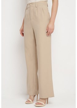 Beżowe Spodnie Garniturowe z Wysokim Stanem i Gumką w Pasie Covia ze sklepu Born2be Odzież w kategorii Spodnie damskie - zdjęcie 172055899