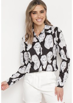 Czarno-Biała Koszula z Artystycznym Nadrukiem Twarzy Dremelia ze sklepu Born2be Odzież w kategorii Koszule damskie - zdjęcie 172055988