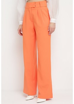 Pomarańczowe Eleganckie Szerokie Spodnie z Wysokim Stanem Zapinane na Haczyki i Suwak Efias ze sklepu Born2be Odzież w kategorii Spodnie damskie - zdjęcie 172055995