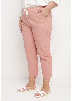 Różowe Spodnie 7/8 z Bawełny Ściągane Troczkiem Tiimaxie ze sklepu Born2be Odzież w kategorii Spodnie damskie - zdjęcie 172056016