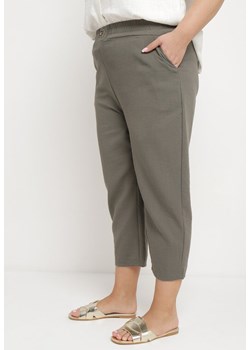 Ciemnobeżowe Spodnie o Klasycznym Kroju z Metalową Wstawką i Cyrkoniami Oleessa ze sklepu Born2be Odzież w kategorii Spodnie damskie - zdjęcie 172056056
