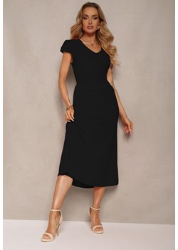 Czarna Sukienka o Rozkloszowanym Kroju z Gumką w Talii i Guzikami Ebiana ze sklepu Renee odzież w kategorii Sukienki - zdjęcie 172056687