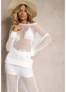 Biały Sweter z Ażurowej Dzianiny z Obniżoną Linią Ramion Limira ze sklepu Renee odzież w kategorii Bluzki damskie - zdjęcie 172056727