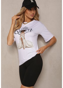 Czarno-Biały Komplet 2-Częściowy Koszulka z Ozdobnym Nadrukiem i Elastyczne Kolarki High Waist Vannesa ze sklepu Renee odzież w kategorii Komplety i garnitury damskie - zdjęcie 172056787