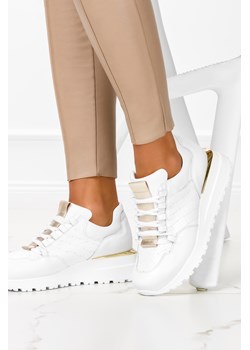 Białe sneakersy na koturnie buty sportowe sznurowane POLSKA SKÓRA Casu 7128 ze sklepu Casu w kategorii Buty sportowe damskie - zdjęcie 172057728