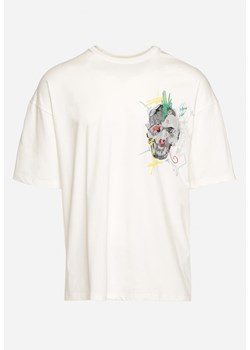Biała Koszulka z Krótkim Rękawem T-Shirt z Nadrukiem z Przodu i na Plecach Franestia ze sklepu Born2be Odzież w kategorii T-shirty męskie - zdjęcie 172058988
