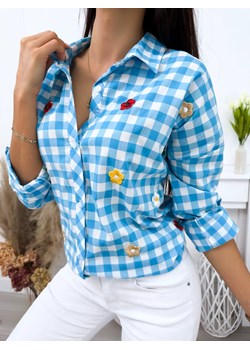 Niebieska Koszula w Kratę z Naszywkami ze sklepu ModnaKiecka.pl w kategorii Koszule damskie - zdjęcie 172062316
