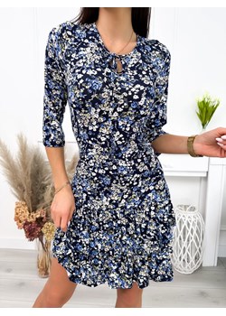 Granatowa Sukienka w Niebieskie Kwiatki ze sklepu ModnaKiecka.pl w kategorii Sukienki - zdjęcie 172062356