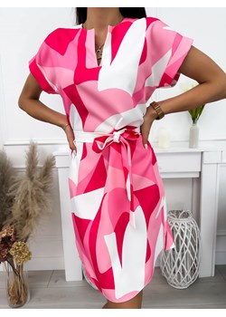 Kremowo-Różowa Sukienka z Paskiem ze sklepu ModnaKiecka.pl w kategorii Sukienki - zdjęcie 172062418