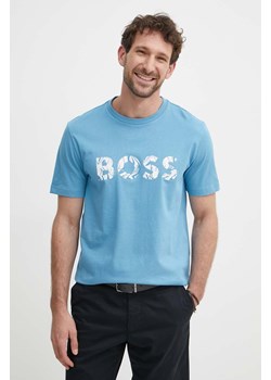 Boss Orange t-shirt bawełniany męski kolor niebieski z nadrukiem 50515997 ze sklepu ANSWEAR.com w kategorii T-shirty męskie - zdjęcie 172062626