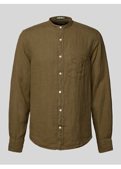 Koszula lniana z kieszenią na piersi i wyhaftowanym logo ze sklepu Peek&Cloppenburg  w kategorii Koszule męskie - zdjęcie 172064678