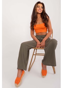 Luźne spodnie damskie khaki z wysokim stanem ze sklepu 5.10.15 w kategorii Spodnie damskie - zdjęcie 172069835