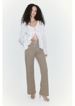 H & M - Szerokie spodnie z diagonalu - Beżowy ze sklepu H&M w kategorii Spodnie damskie - zdjęcie 172073225