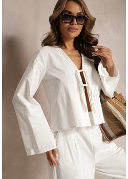 Biała Bluzka z Bawełny z Długim Rękawem Ozdobiona Wiązaniem Xanilla ze sklepu Renee odzież w kategorii Bluzki damskie - zdjęcie 172074805