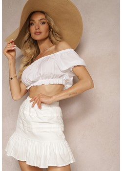 Białe Spódnico Spodenki High Waist z Bawełny z Falbankami oraz Gumką w Pasie Eannesia ze sklepu Renee odzież w kategorii Spódnice - zdjęcie 172074845
