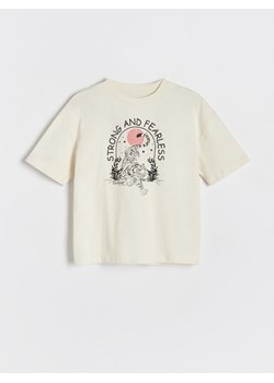 Reserved - T-shirt oversize z nadrukiem - złamana biel ze sklepu Reserved w kategorii T-shirty chłopięce - zdjęcie 172082095