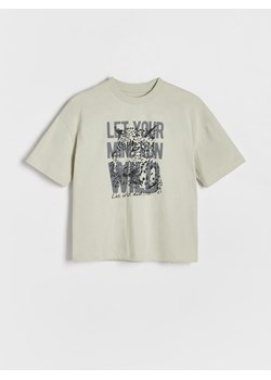 Reserved - T-shirt oversize z nadrukiem - oliwkowy ze sklepu Reserved w kategorii T-shirty chłopięce - zdjęcie 172082097