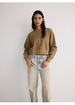 Reserved - Bawełniana bluza z aplikacjami - beżowy ze sklepu Reserved w kategorii Bluzy damskie - zdjęcie 172082156