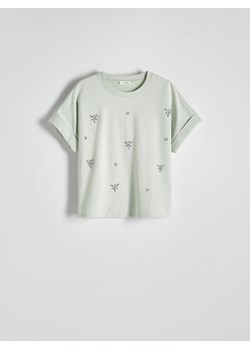 Reserved - T-shirt boxy z kryształkami - jasnozielony ze sklepu Reserved w kategorii Bluzki damskie - zdjęcie 172082318