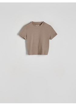 Reserved - Krótki t-shirt ze stójką - beżowy ze sklepu Reserved w kategorii Bluzki damskie - zdjęcie 172082798