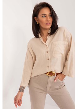 Casualowa koszula z dekoltem V beżowa ze sklepu 5.10.15 w kategorii Koszule damskie - zdjęcie 172084226