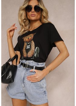 Czarny T-shirt Koszulka z Krótkim Rękawem z Bawełny Ozdobiona Nadrukiem Xanest ze sklepu Renee odzież w kategorii Bluzki damskie - zdjęcie 172090175