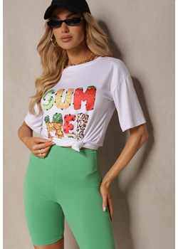 Zielono-Biały   Komplet Dresowy Koszulka z Krótkim Rękawem Krótkie Kolarki Tiimawin ze sklepu Renee odzież w kategorii Komplety i garnitury damskie - zdjęcie 172090265