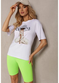 Zielono-Biały  Komplet 2-Częściowy Koszulka z Ozdobnym Nadrukiem i Elastyczne Kolarki High Waist Vannesa ze sklepu Renee odzież w kategorii Komplety i garnitury damskie - zdjęcie 172090285