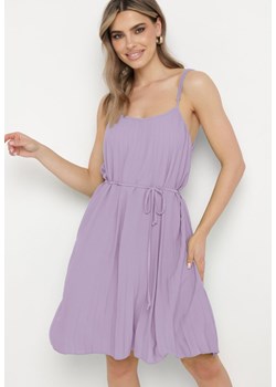 Fioletowa Sukienka z Regulowanymi Ramiączkami z Materiałowym Paskiem Liata ze sklepu Born2be Odzież w kategorii Sukienki - zdjęcie 172090677