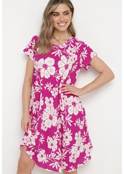 Fioletowa Sukienka w Kwiaty o Luźnym Kroju z Krótkim Rękawem Haldana ze sklepu Born2be Odzież w kategorii Sukienki - zdjęcie 172090747