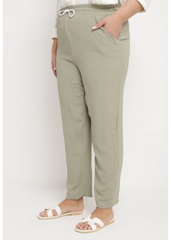 Zielone Bawełniane Spodnie Szerokie z Gumką i Sznurkiem w Talii  Effimue ze sklepu Born2be Odzież w kategorii Spodnie damskie - zdjęcie 172091077