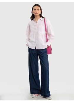 Lniana koszula damska w delikatne paski różowa Anda 600 ze sklepu Big Star w kategorii Koszule damskie - zdjęcie 172097239