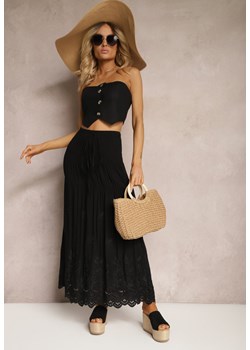 Czarna Rozkloszowana Spódnica z Bawełny z Naszytym Haftem Lomiana ze sklepu Renee odzież w kategorii Spódnice - zdjęcie 172098758