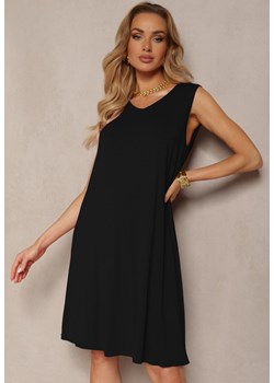 Czarna Sukienka z Wiskozą z Paskami na Plecach Timawrre ze sklepu Renee odzież w kategorii Sukienki - zdjęcie 172098768