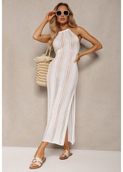 Biała Ażurowa Sukienka na Ramiączkach z Głębokim Wycięciem Inacilla ze sklepu Renee odzież w kategorii Odzież plażowa - zdjęcie 172099145
