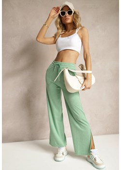 Zielone Spodnie z Szerokimi Nogawkami i Gumką w Talii z Rozcięciami Kamllia ze sklepu Renee odzież w kategorii Spodnie damskie - zdjęcie 172099225