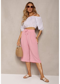 Różowe Casualowe Spodnie High Waist o Szerokim Kroju Wykończone Gumką w Pasie Wradia ze sklepu Renee odzież w kategorii Spodnie damskie - zdjęcie 172099235