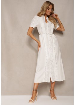 Biała Bawełniana Sukienka z Paskiem Ozdobiona Koronką Virona ze sklepu Renee odzież w kategorii Sukienki - zdjęcie 172099255