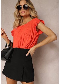 Pomarańczowy Plisowany Top Koszulka z Krótkim Rękawem Meavina ze sklepu Renee odzież w kategorii Bluzki damskie - zdjęcie 172099325