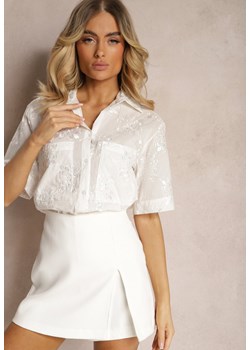 Biała Bawełniana Koszula w Haftowany Wzór z Guzikami Meaga ze sklepu Renee odzież w kategorii Koszule damskie - zdjęcie 172099405