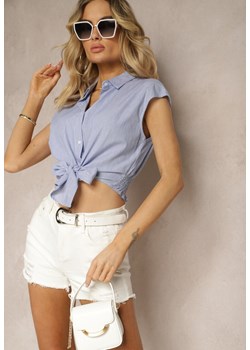Granatowa Koszula z Bawełny Wiązana na Dole z Guzikami Frola ze sklepu Renee odzież w kategorii Koszule damskie - zdjęcie 172099436