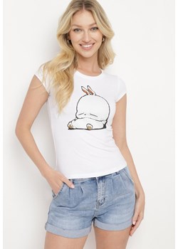 Biały Bawełniany T-shirt z Ozdobnym Nadrukiem Ianestra ze sklepu Born2be Odzież w kategorii Bluzki damskie - zdjęcie 172102479