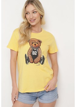 Żółty Bawełniany T-shirt z Ozdobnym Nadrukiem Wanestra ze sklepu Born2be Odzież w kategorii Bluzki damskie - zdjęcie 172102507