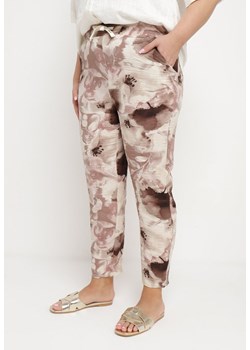 Ciemnobeżowe Spodnie z Gumką w Pasie i Wsuwanymi Kieszonkami Civira ze sklepu Born2be Odzież w kategorii Spodnie damskie - zdjęcie 172102719