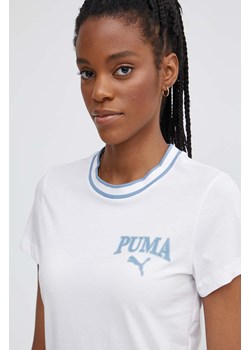 Puma t-shirt bawełniany SQUAD damski kolor biały 677897 ze sklepu ANSWEAR.com w kategorii Bluzki damskie - zdjęcie 172106429
