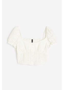 H & M - Krepowana bluzka z koronką - Biały ze sklepu H&M w kategorii Bluzki damskie - zdjęcie 172107877