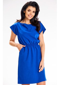 Sukienka mini z gumką w pasie niebieska A646, Kolor niebieski, Rozmiar L, Awama ze sklepu Primodo w kategorii Sukienki - zdjęcie 172108878