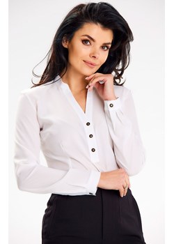 Koszula damska biała na stójce z długim rękawem A649, Kolor biały, Rozmiar L, Awama ze sklepu Primodo w kategorii Koszule damskie - zdjęcie 172108918